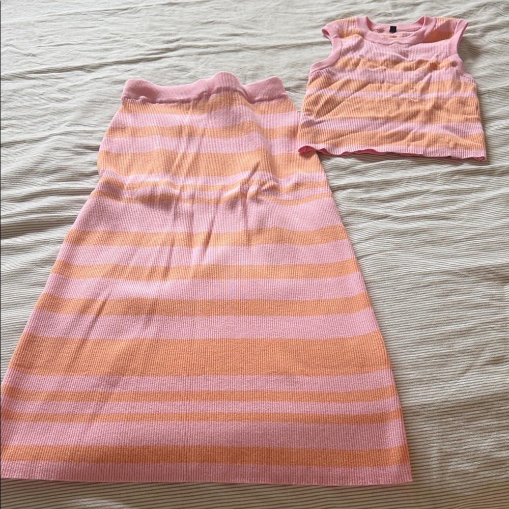 Woman’s Pink and Peach Striped Knit Dress Set -